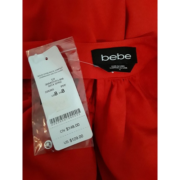 NWT bebe Sz 8 Open Back Bright Orange/Red Jumpsuit Romper - Picture 4 of 12